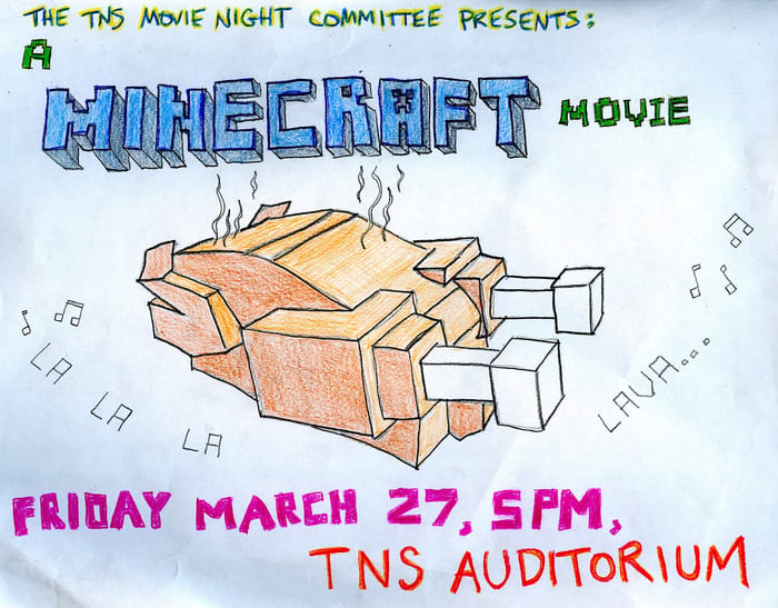 Movie Night: A Minecraft Movie flyer